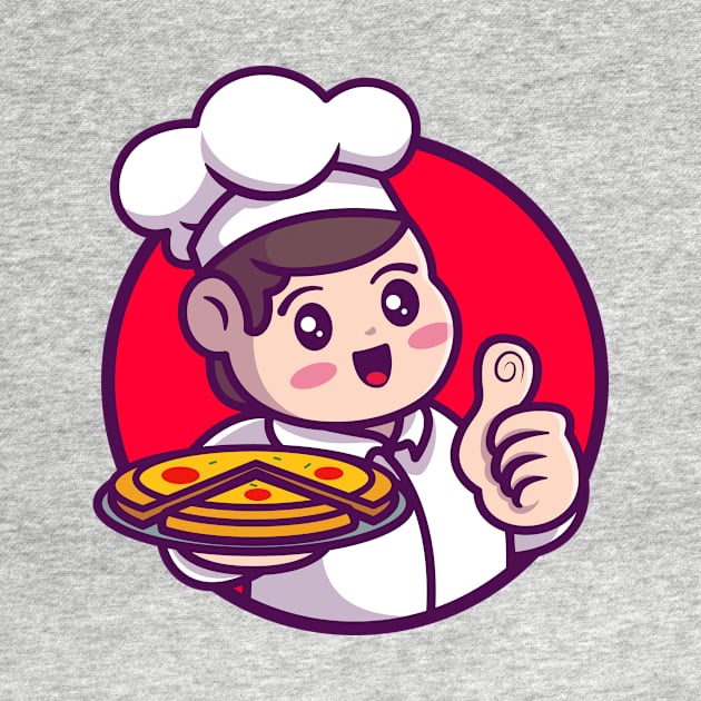 Cute Chef Serving Pizza Cartoon by Catalyst Labs